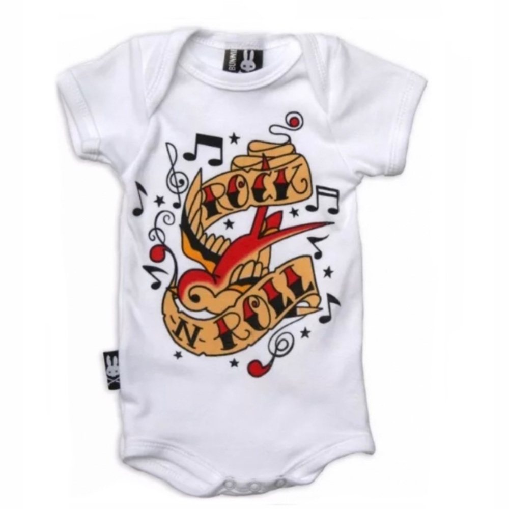 Six Bunnies Baby One Piece White Rock N Roll Romper Rockabilly Punk Tattoo 3-6m